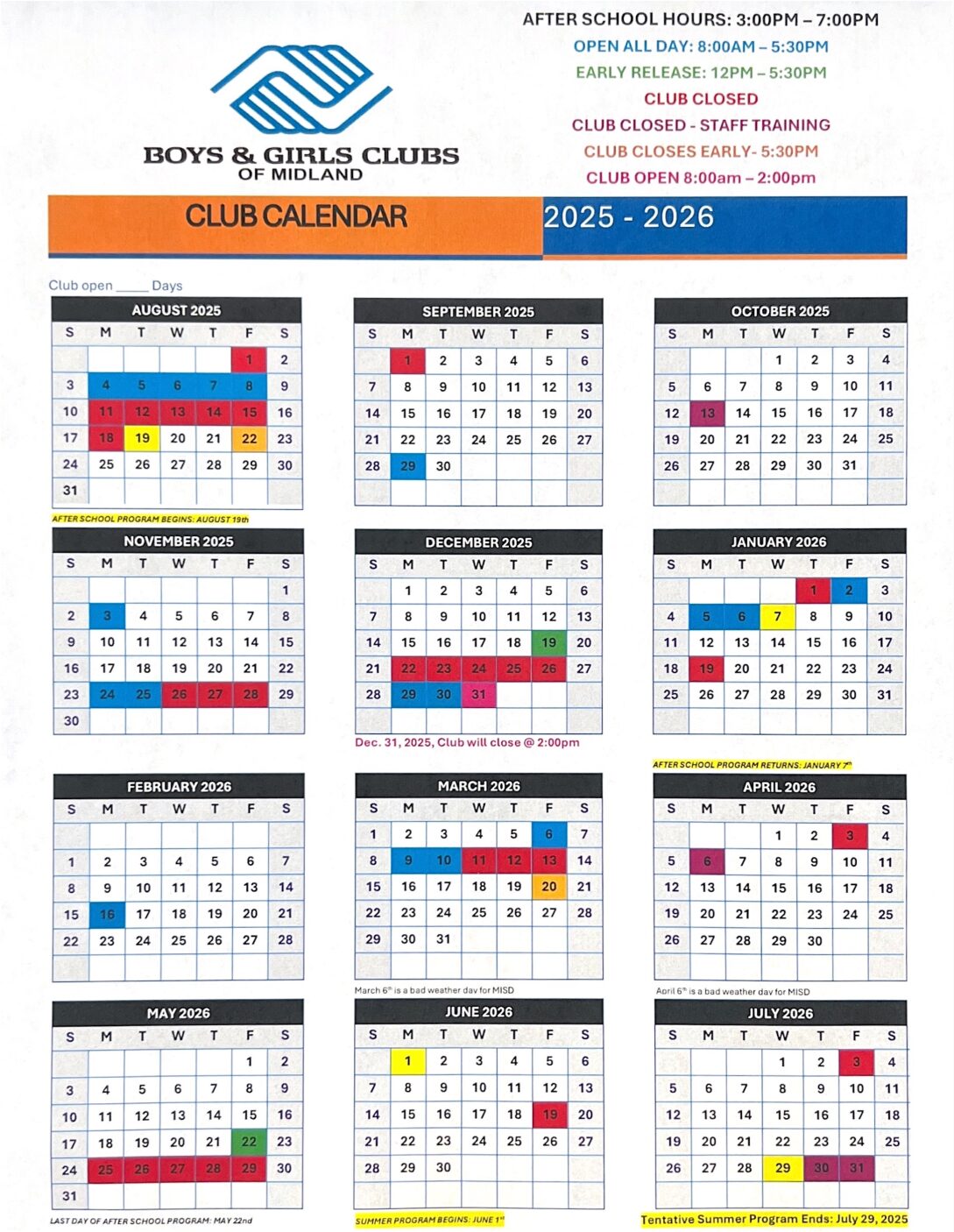 Boys & Girls Clubs Calend