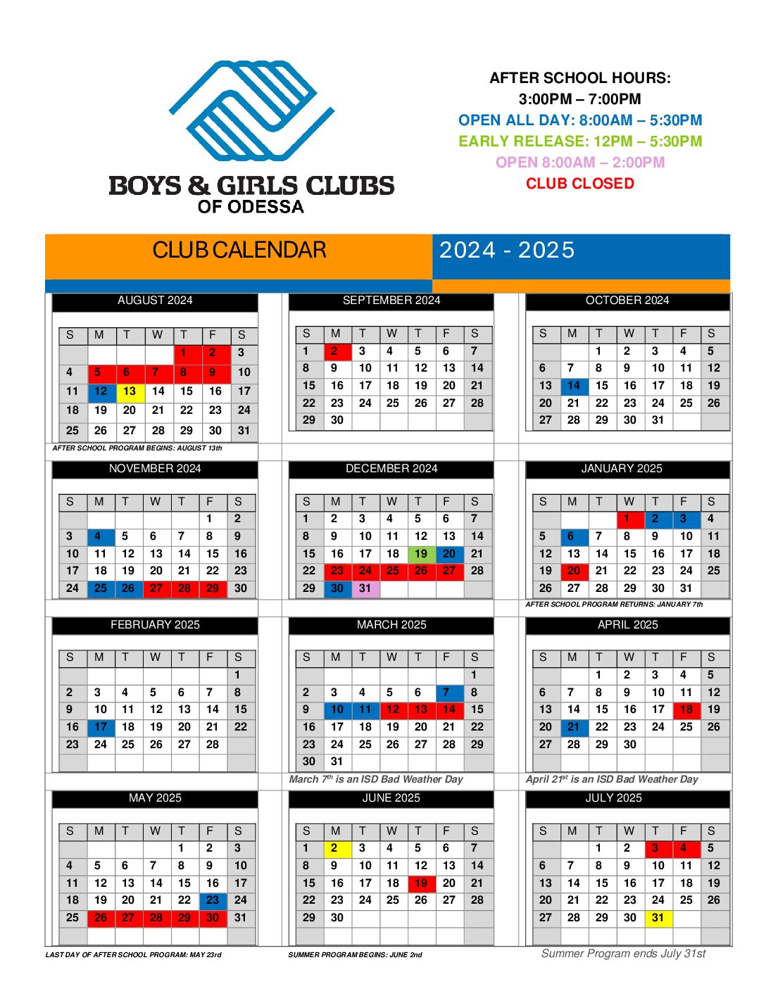 Odessa Club Calendaer 2024-25